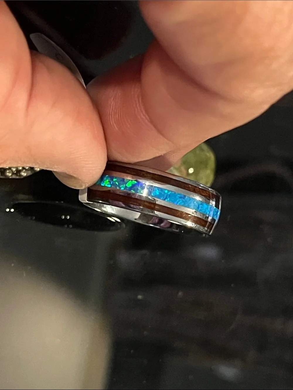 Blue Opal Inlay  Tungsten Ring